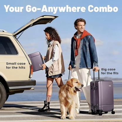 2 Piece Luggage Set, Carry on & Checked Suitcase with TSA Lock, Durable Hardshell & Silent 360 Wheels for Business Travel, Airline Approved (20" 14") (Light Purple) - color: Light Purple