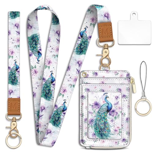 Peacock Lanyard Wallet with Id Badge Holder Keychain Card Women - color: Peacock