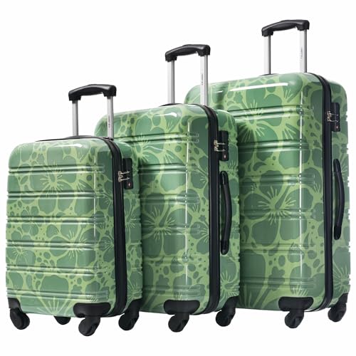 Merax 3-Piece Printed Hardshell Luggage Set,Suitcases with Carry-On,Green - color: Green, size: 3 Piece(20/24/28)