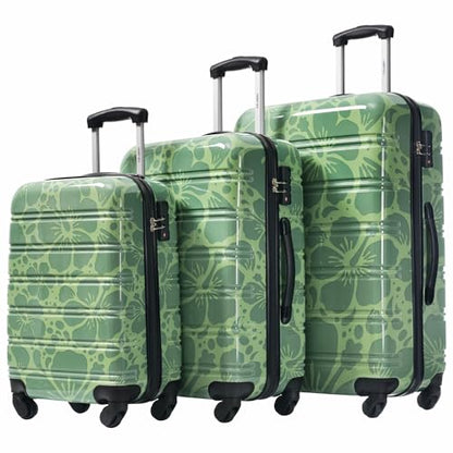 Merax 3-Piece Printed Hardshell Luggage Set,Suitcases with Carry-On,Green - color: Green, size: 3 Piece(20/24/28)