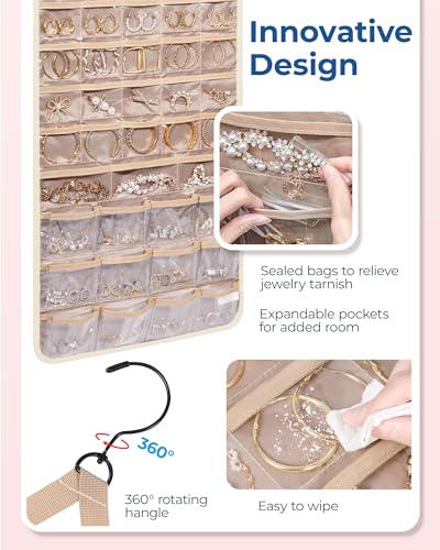 BAGSMART Hanging Jewelry Organizer, Necklace Holder, Extra Large Beige - color: Beige, size: X-Large - Standard