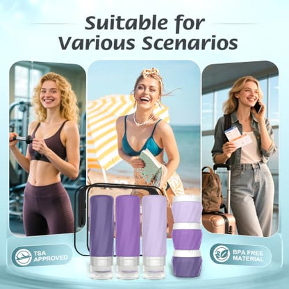 6Pcs Travel Bottles for Toiletries, Silicone Travel Size Containers Set - color: PURPLE