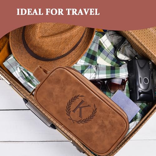 Travel Toiletry Bag For Mens PU Leather Engraved Initials (Yellow Brown C) - color: Yellow Brown, style: C