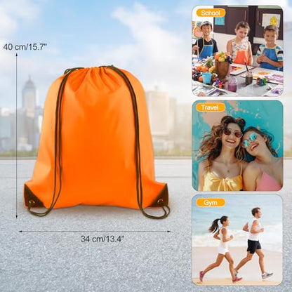 KUUQA 12 Pcs Orange Drawstring Backpack Bags - color: Orange
