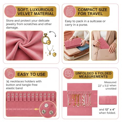 UnionPlus Travel Necklaces Roll Organizer Anti-Tangle Blush Pink - color: Blush Pink, size: Medium
