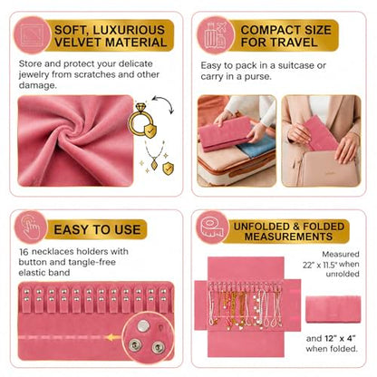 UnionPlus Travel Necklaces Roll Organizer Anti-Tangle Blush Pink - color: Blush Pink, size: Medium