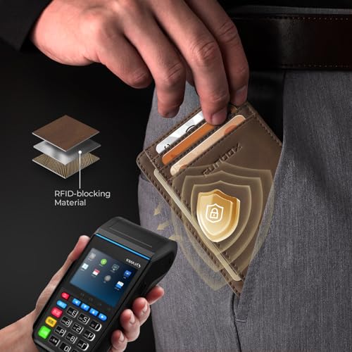 RUNBOX Slim Wallet for Men and Women, RFID Blocking Leather Card Holder - color: Classic Coffee