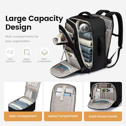 LOVEVOOK 40L Travel Backpack for Men - Airline Approved Carry On Backpack - color: Black & Gray, size: 50L-18inch