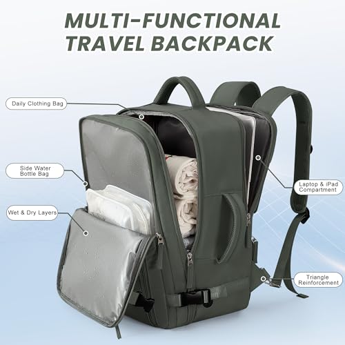 Beraliy Travel Backpack for Men Women,TSA Carry On Backpack Flight Approved - color: Olive-green