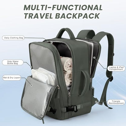 Beraliy Travel Backpack for Men Women,TSA Carry On Backpack Flight Approved - color: Olive-green