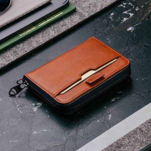 Vaultskin Mayfair Premier Leather Zip Wallet - Ultimate RFID Safety, Streamlined for Style & Functionality for Men and Women - color: Cognac