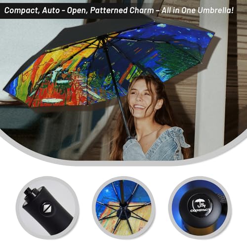 SY COMPACT Travel Umbrella - Windproof Automatic Compact Umbrellas for Rain - color: UPF-Cafe