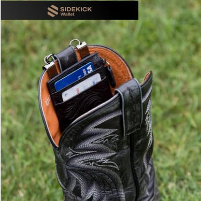 RFID Blocking Boot Wallet with Security Chain & Zipper Lock – Genuine Leather Wallets for Men, Travel Wallets Women, Minimalist Leather Card Holder - color: Black Embossed