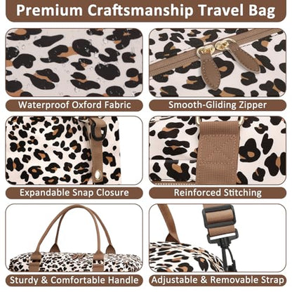 ELONGRIVER Women Travel Duffle Bags, Weekender Overnight Bag, Hospital Bag - color: Leopard Print, size: X-Large