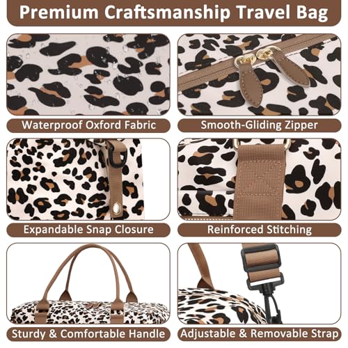 ELONGRIVER Women Travel Duffle Bags, Weekender Overnight Bag, Hospital Bag - color: Leopard Print, size: X-Large