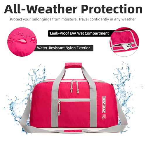 Foldable Travel Duffel Bag 65L, Large Capacity Bag for Trips - color: Fuchsia, size: 65L