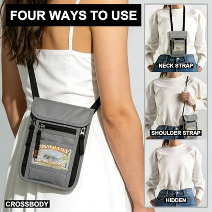 Neck Wallet for Travel-Passport Holder-Money Pouch-RFID Blocking - color: Grey