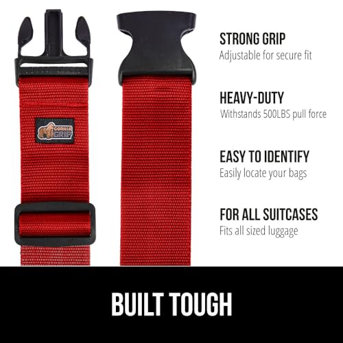 GORILLA GRIP Heavy Duty Luggage Straps for Suitcase, 4 Pack, Red - color: Red