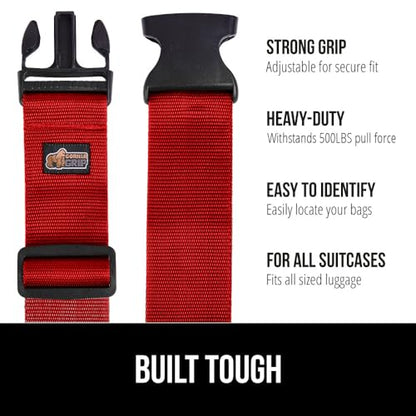 GORILLA GRIP Heavy Duty Luggage Straps for Suitcase, 4 Pack, Red - color: Red