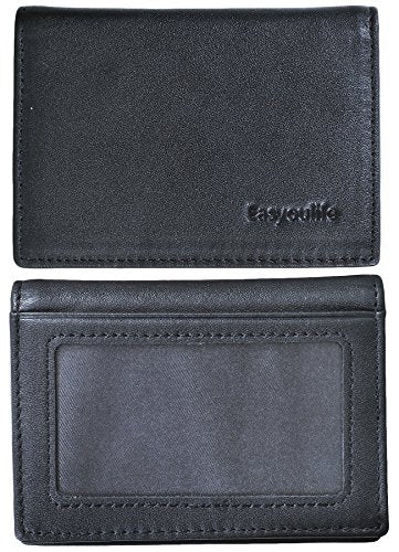 Easyoulife RFID Mens Slim Front Pocket Wallet Genuine Leather Bifold ID/Credit Card Holder - color: Black