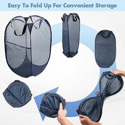 2 Pack Pop Up Laundry Hampers, 70 L Collapsible Foldable Mesh Basket, Blue - color: 2 PCS Blue