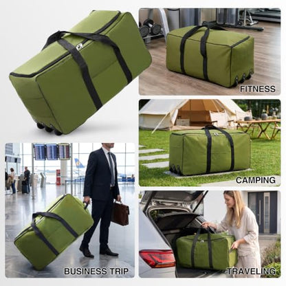 REDCAMP 85L/120L/140L Foldable Duffle Bag with Wheels, Large Travel Duffel Bag - color: 120L Green