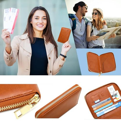 Passport Holder Covers Case with Safe Zipper Closure, RFID Blocking PU Leather Waterproof Travel Wallet for Women Men(Dark Blue) - color: Dark Blue