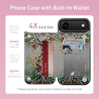FUNMIKO for iPhone Air Wallet Case, Card Holder, RFID-Blocking - color: Blooming Tree of Life, size: iPhone 17 Air