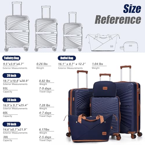 Luggage Sets 5 Piece Hardside Suitcase Pink (20"/24"/28"/DB/TB) - color: Pink