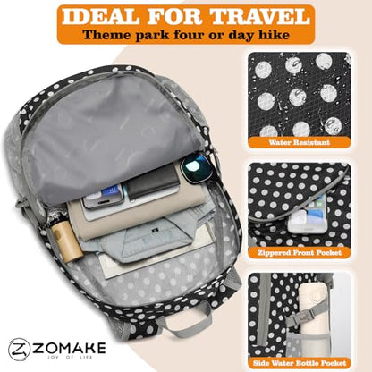 ZOMAKE Lightweight Packable Backpack 30L, Foldable Travel Hiking Daypack - color: D-black,white Polka Dots