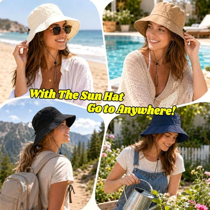 NPQQUAN Sun Bucket Hats for Woman Men Lightweight Sun Hat Packable Foldable - color: (Black)