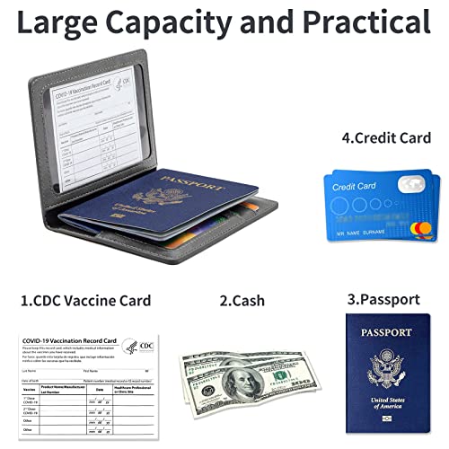 Passport Holder Wallet Cover Case RFID Blocking Slot Travel Accessories - color: Dark Gray
