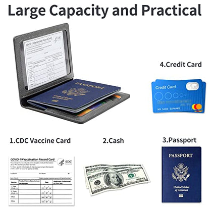 Passport Holder Wallet Cover Case RFID Blocking Slot Travel Accessories - color: Dark Gray