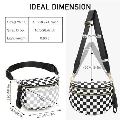 WITERY Checkered Crossbody Bag for Women Nylon Bum Bag with Wide Adjustable Strap Fanny Pack Checkerboard Shoulder Handbag - color: Black Checkered