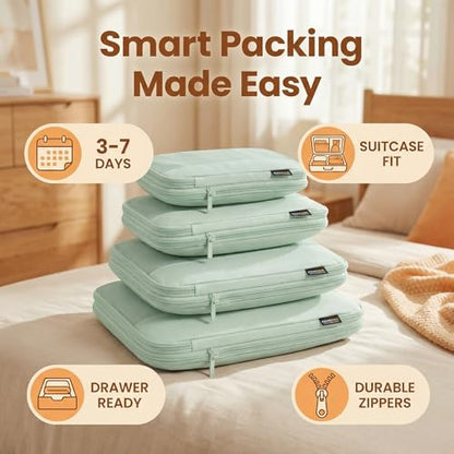 4 Piece Compression Packing Cubes for 3–7 Day Travel, Light Green - color: Light Green