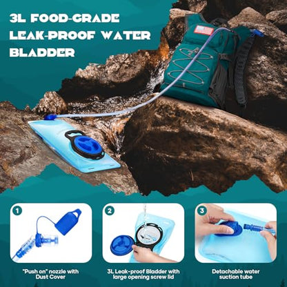 Maelstrom Lightweight Hydration Hiking Backpack with 2L/3L Water Bladder - color: 6.Cyan, size: 3L Bladder