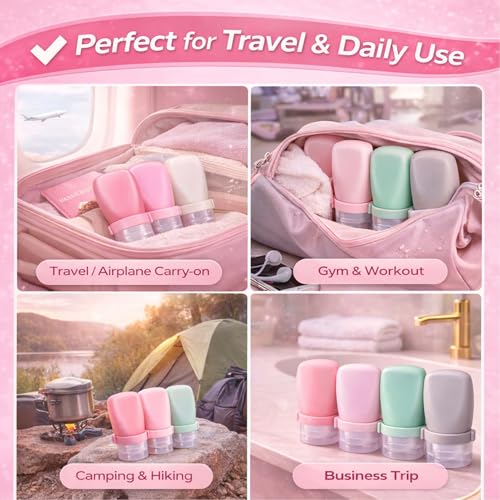1 oz Silicone Travel Bottles, Leakproof Squeeze Bottle Mini Travel Size Container for Toiletries Lotion Shampoo and Conditioner Liquid Salad Dressing to go Condiment, TSA Approved, 4 Pack - color: Black, Grey, Pink, Green, size: 1 oz