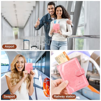Passport Holder for Travel Essentials Wallet Cover Case Women Men Gift - color: D-Pink