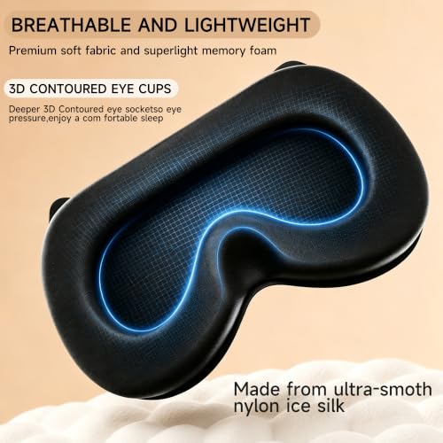 3D Blackout Sleep Mask, Memory Foam Eye Cover for Travel - color: Black
