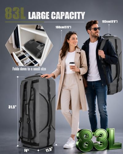 Smasrob 83L Rolling Duffle Bag with Wheels and Backpack Straps, Gray - color: Gray