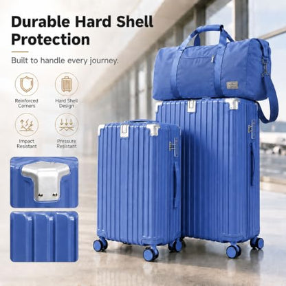 3 Piece Hardside Luggage Set with Spinner Wheels, TSA Lock, Lavender - color: royal blue