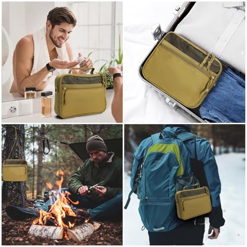 Hanging Toiletry Bag for Men,Men's Travel Essential,Travel Dopp Kit - color: Khaki