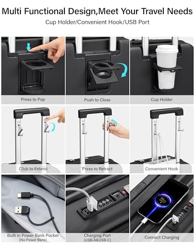 Hanke Top Opening 24" Medium Suitcase Expandable Hard Shell Jet Black - color: Jet Black, size: 24 Inch EXT