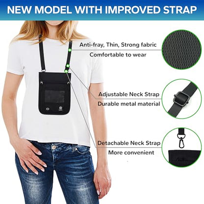 Neck Wallet – Travel Pouch and RFID Blocking Passport Holder for Women and Men, Slim Travel Wallet (Black V2) - color: Black V2