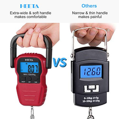 HEETA Fish Scale Digital Fishing Luggage Weight Scale with Measuring Tape - color: Red