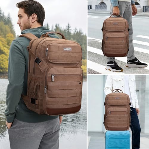 WITZMAN Canvas Travel Backpack for Men Multiple Pockets - color: Brown