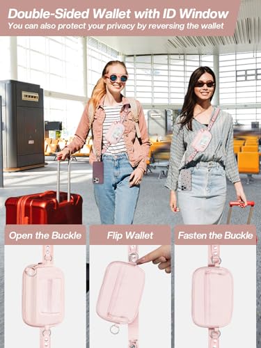 Tiostep Clip and Go Strap for Phone with Wallet Crossbody Phone Lanyard Adjustable and Detachable RFID Wristlet Wallet (Pink, Medium) - color: Pink, size: Medium