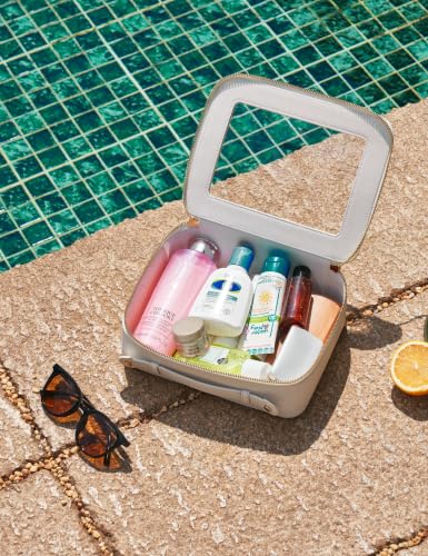 Popvibe Clear Makeup Case White Toiletry Bag Travel Large Clear Cosmetic Bag with Zipper, Big Make Up Bag Organizer Women Traveling TSA Approved Transparent Bag Car for Essentials - color: White, style: Large Luxe