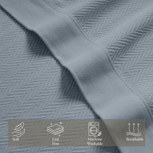 Threadmill Luxury 100% Cotton King Herringbone Blanket, Scottish Grey - color: Scottish Grey, size: King (106" x 92")