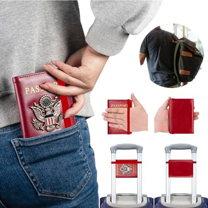 Premium Passport Holder for Travel RFID Blocking Passport Cover Slim - color: Red